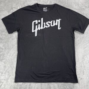 Gibson T-Shirt Mens Medium Black White Logo Printed Cotton Crew Neck Pullover